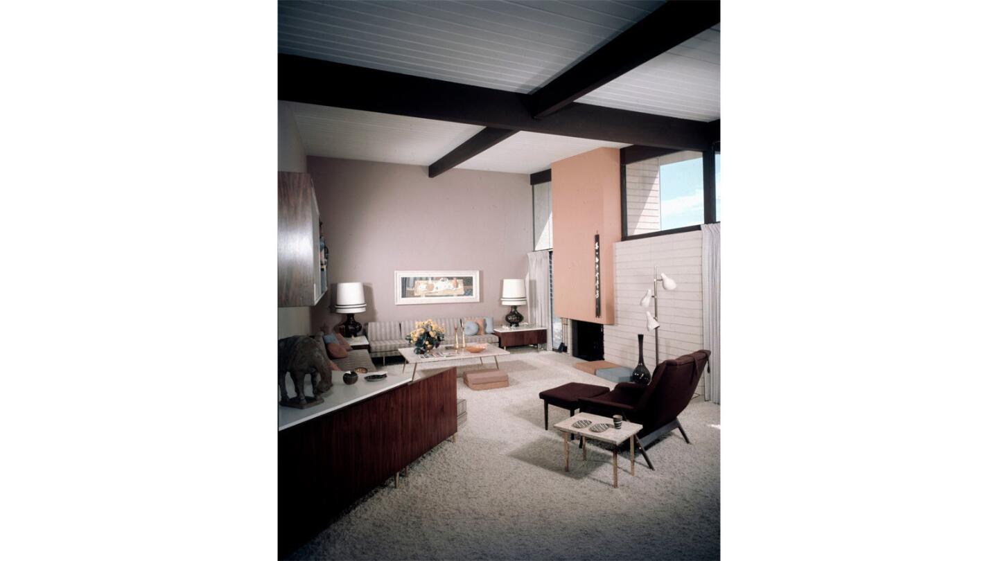 William Krisel brought architectural rigor and a sense of joie de vivre to tract housing. This Julius Shulman photo from 1957 shows a room in the Alexander Residence in the Twin Palms neighborhood.