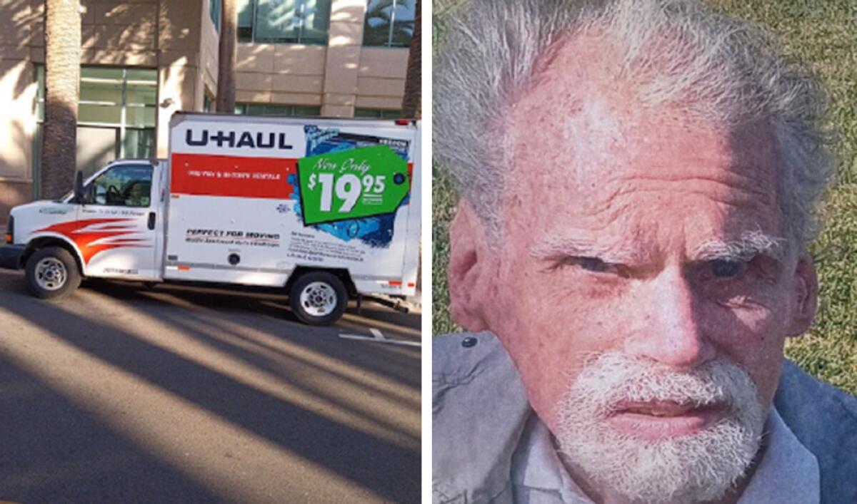 A photo of a U-Haul box truck next to a photo of James Blackwood