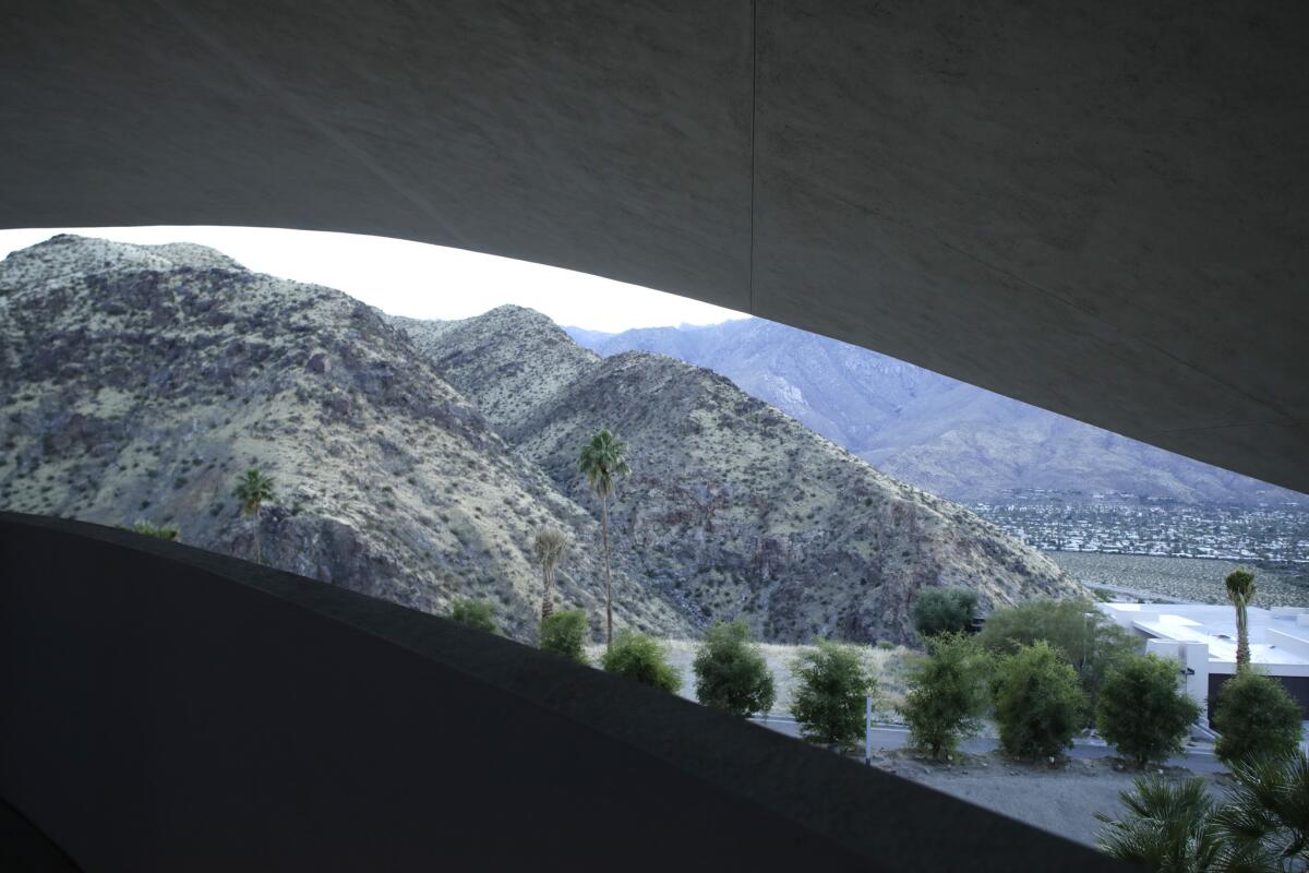 The view from a guest room at the Bob Hope house in Palm Springs. (Myung Chun / Los Angeles Times)