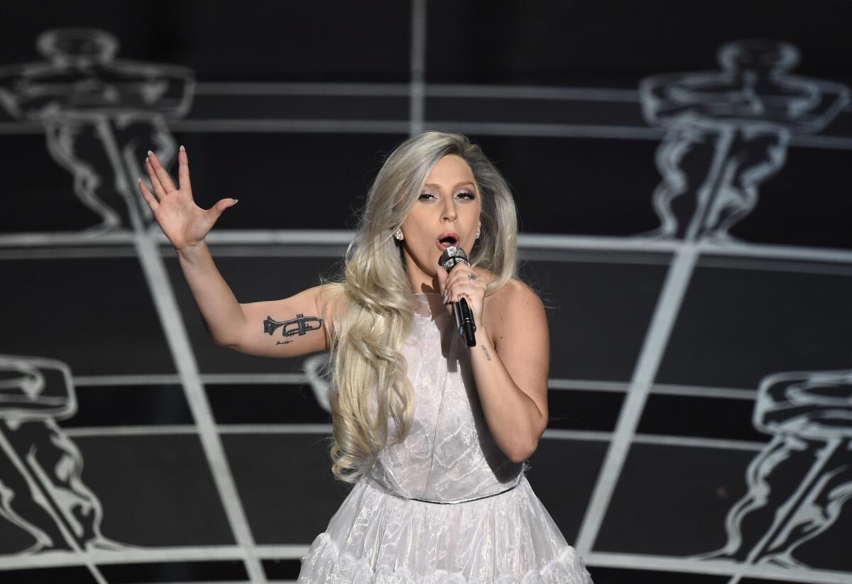 Lady Gaga performs at the Oscars ceremony in Hollywood on Feb. 22.