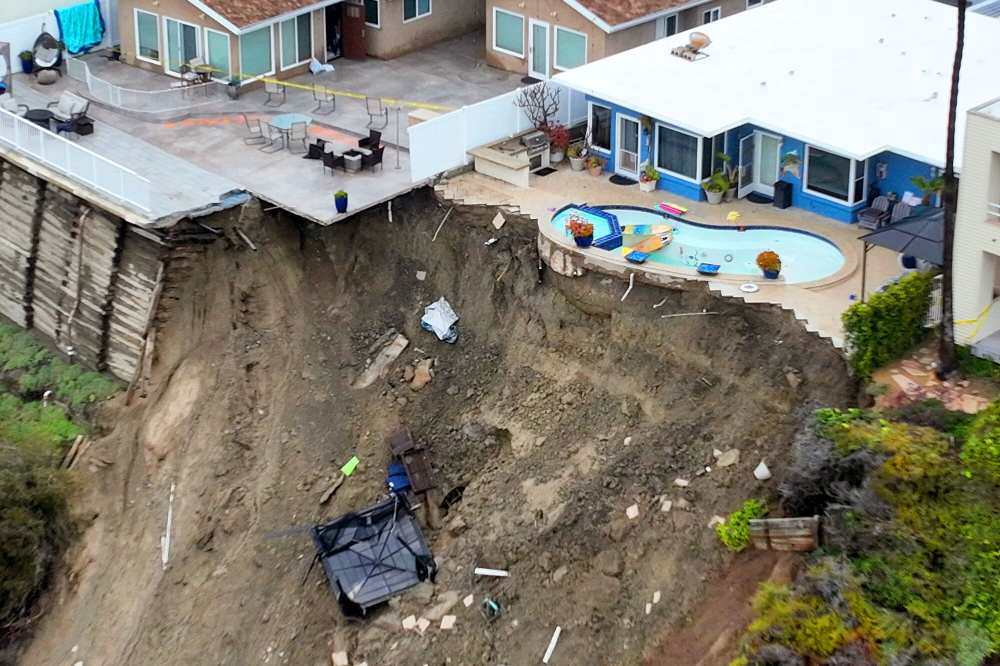 An aerial view of a back yard.