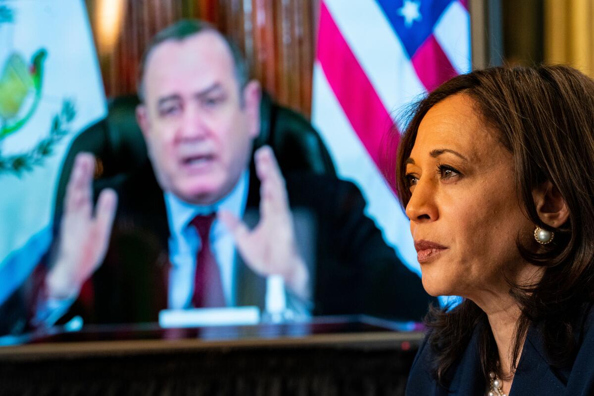 Guatemalan President Alejandro Giammattei meeting with Vice President Kamala Harris.