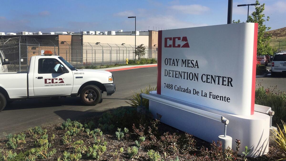 A vehicle drives into the Otay Mesa Detention Center in San Diego.