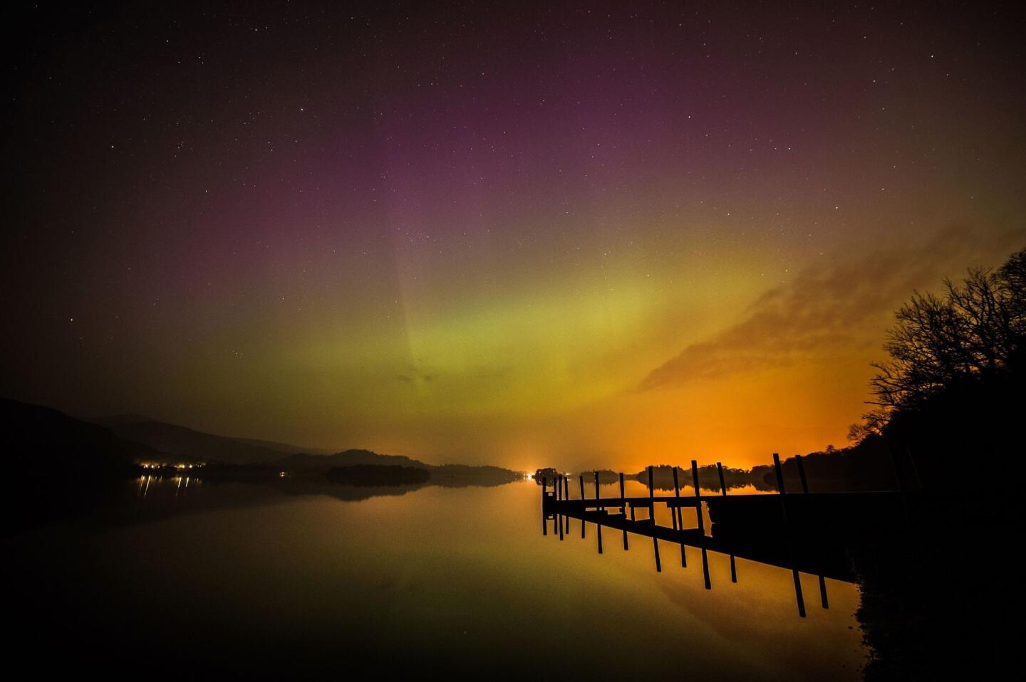 The northern lights over Derwent water near Keswick, England, on March 17.