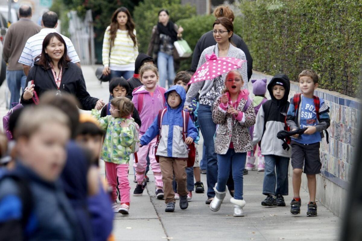 Lincoln Elementary School students participate in International Walk to School Day at the La Crescenta school