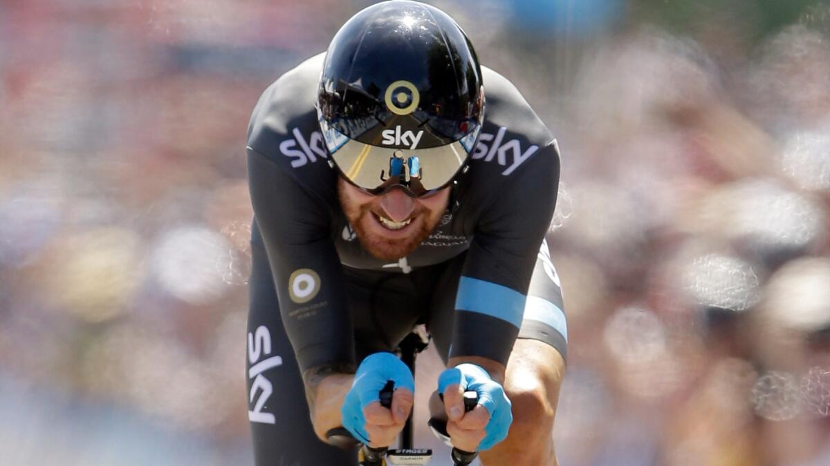 Former Tour de France winner Bradley Wiggins competes in the individual time trial during Stage 2 of the Amgen Tour of California on Monday.