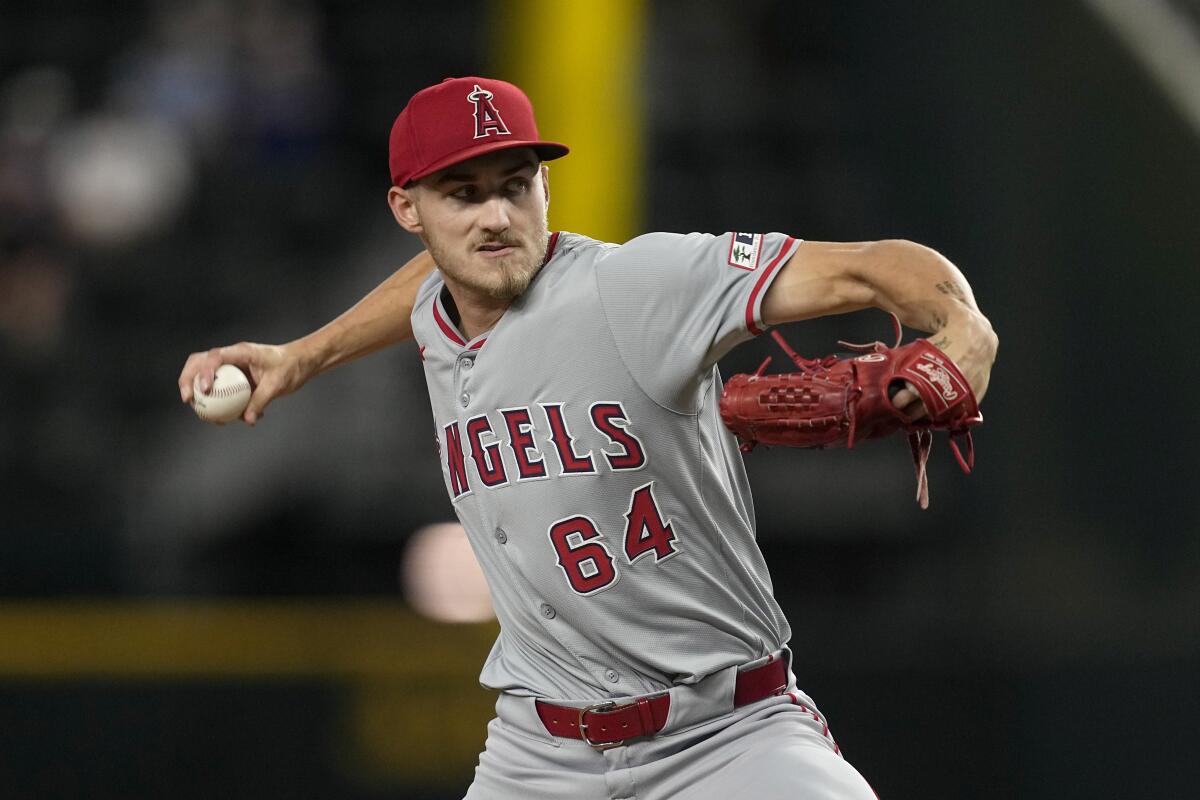 Angels starting pitcher Jack Kochanowicz delivers during the second inning of a 3-1 loss to the Texas Rangers.