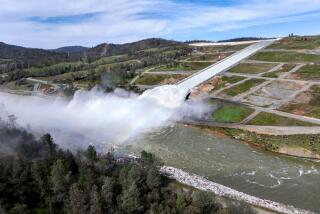 A drone provides an aerial view of a cloud mist formed as water flows over the four energy dissipator blocks at the end of the Lake Oroville Main Spillway. The California Department of Water Resources increased the water release down the main spillway to 35,000 cubic feet per second (cfs) on Friday afternoon. Main spillway releases will continue to manage lake levels in anticipation of rain and snowmelt. Photo taken March 17, 2023. Ken James / California Department of Water Resources
