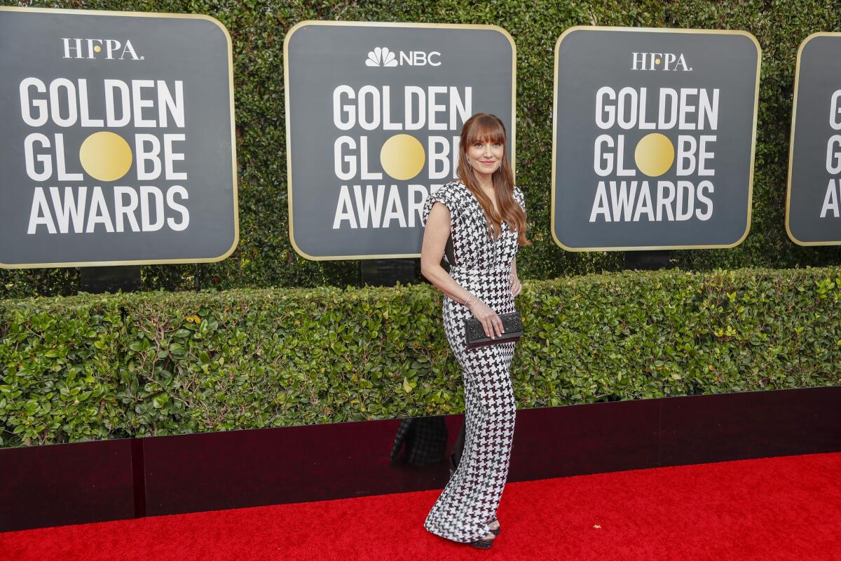 Lorene Scafaria arrives at the 2020 Golden Globes.