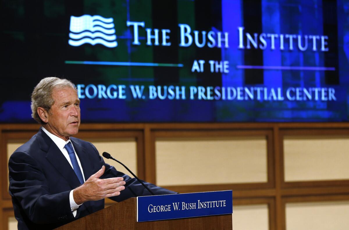 Former President George W. Bush speaking in Dallas last week.
