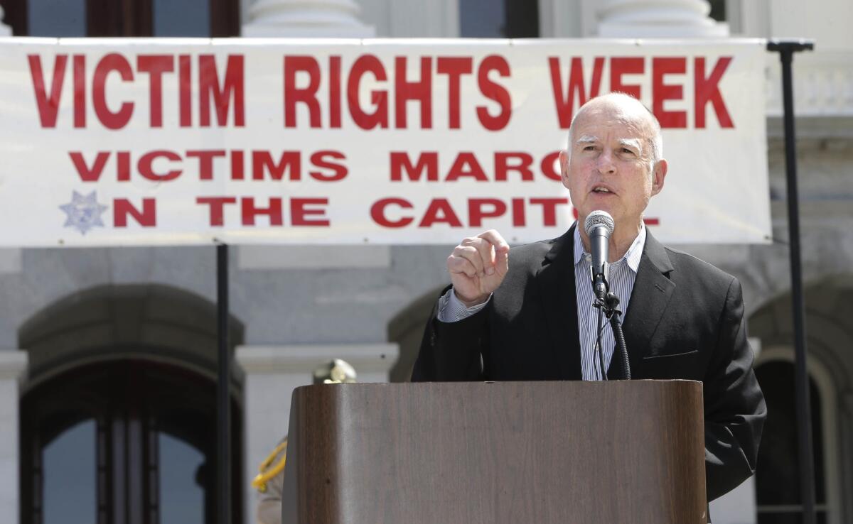 Speaking to a crime victims rally at the Capitol in 2014, California Gov. Jerry Brown asserted that "realignment is working."