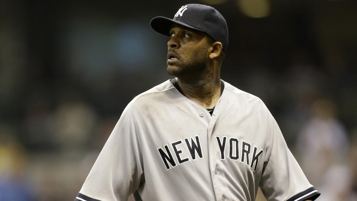 New York Yankees starting pitcher C.C. Sabathia gave up three home runs in a no-decision Saturday against the Milwaukee Brewers.