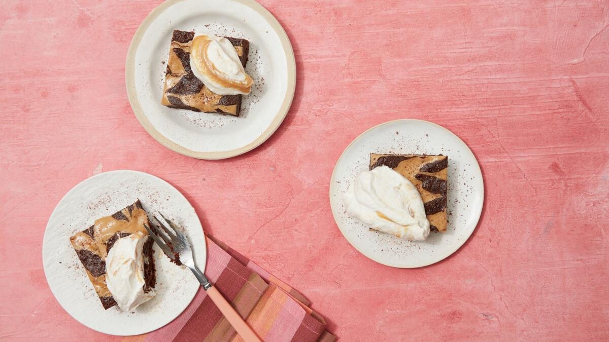 These gluten-free brownies get a tahini swirl on top.