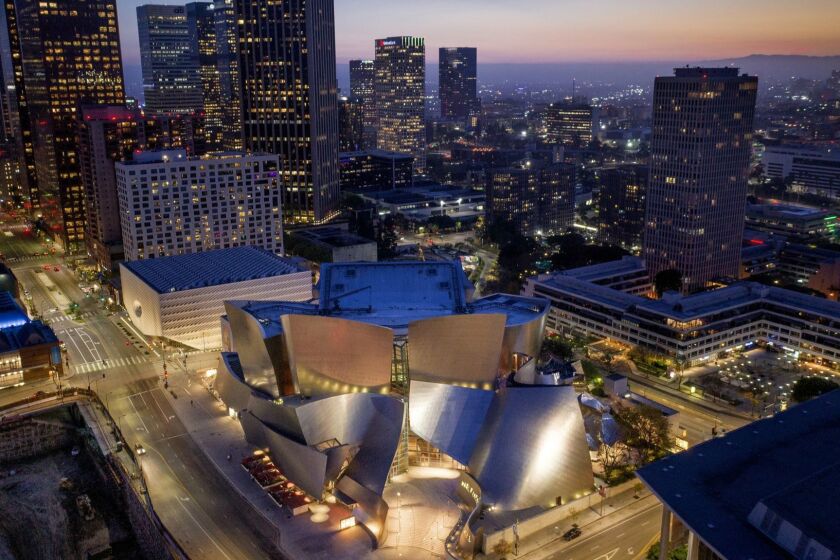 3078323_la-me-Drone-Grand-Ave- Drone photography in DTLA showing Disney Hall and the Broad.