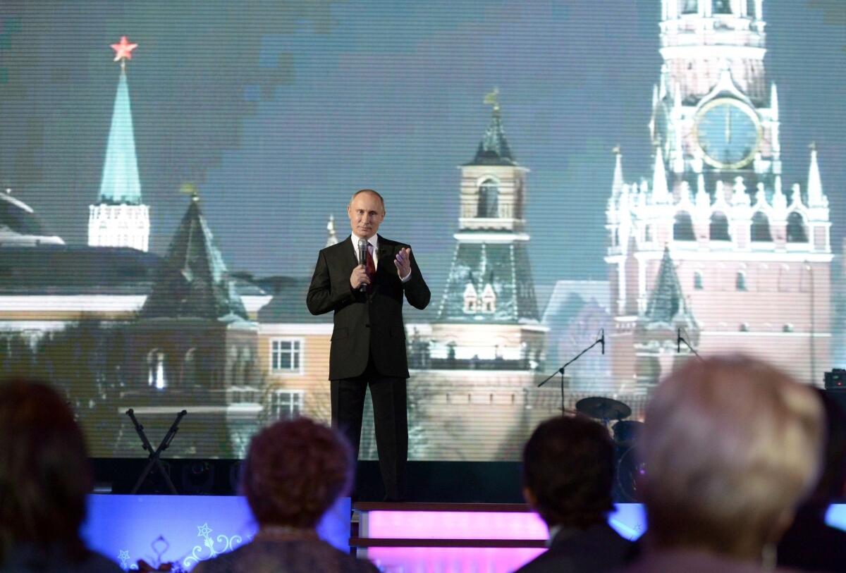 Russian President Vladimir Putin makes his New Year's address to the nation from Khabarovsk, a Far East city hit by massive flooding in late summer. Putin vowed in the wake of suicide bombings in Volgograd earlier this week to fight terrorism until its "total destruction."