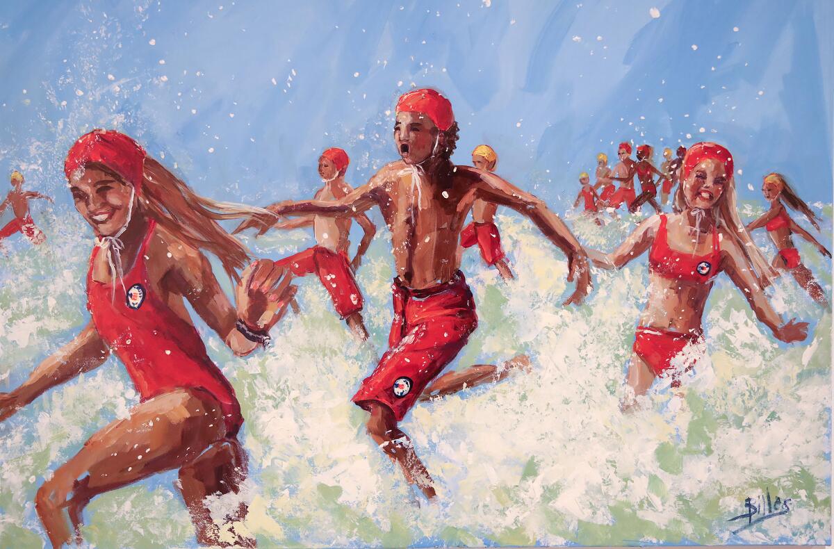 "Next Generation HB Lifeguards," by artist Virginia Billes, on display at the Huntington Beach Art Center.