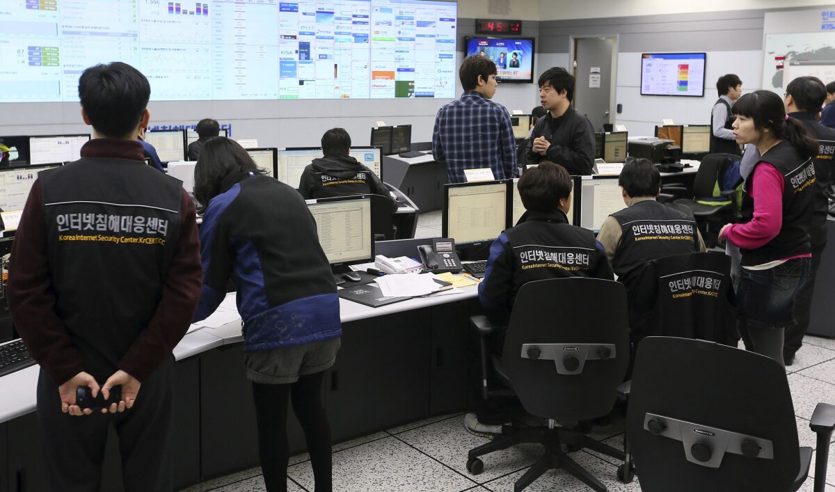 Employees of Korea Internet Security Center work after computer networks at two major South Korean banks and three top TV broadcasters were hacked in 2013. Speculation centered on North Korea, with experts saying a cyberattack orchestrated by Pyongyang was probably to blame.