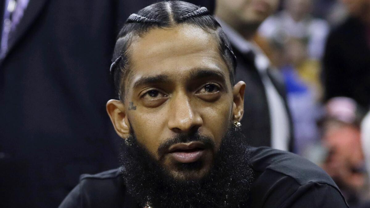 Nipsey Hussle at a game last week between the Golden State Warriors and the Milwaukee Bucks in Oakland.