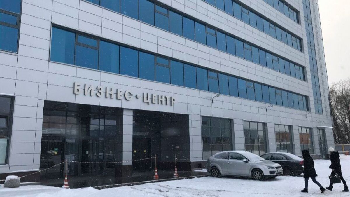 A business center believed to be the location of a "troll farm" in St. Petersburg, Russia.