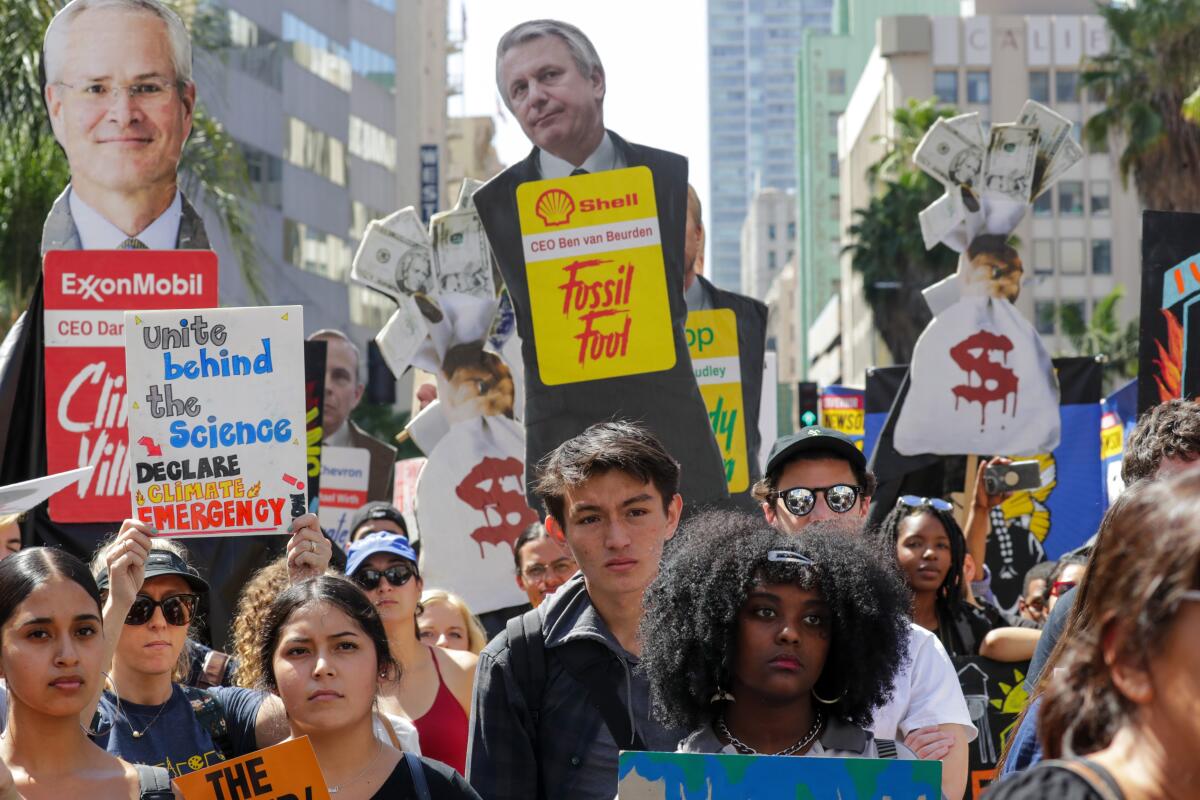 Students protest government inaction on climate change in Los Angeles in 2019. 