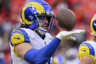 Los Angeles Rams tight end Tyler Higbee during warmups before an NFL football game against the Kansas City Chiefs.