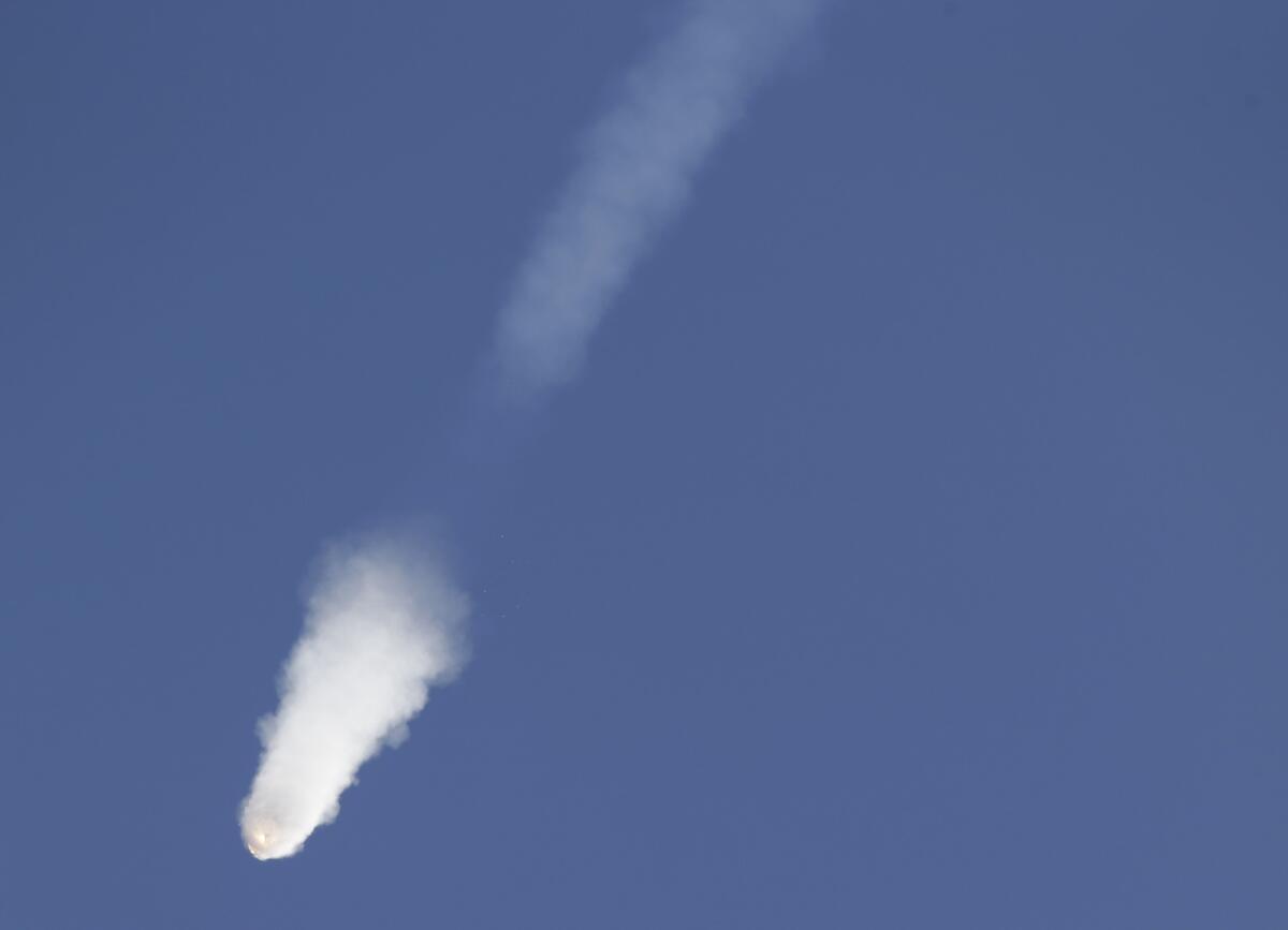 The SpaceX Falcon 9 rocket and Dragon spacecraft breaks apart shortly after liftoff from the Cape Canaveral Air Force Station in Cape Canaveral, Fla., on June 28, 2015.