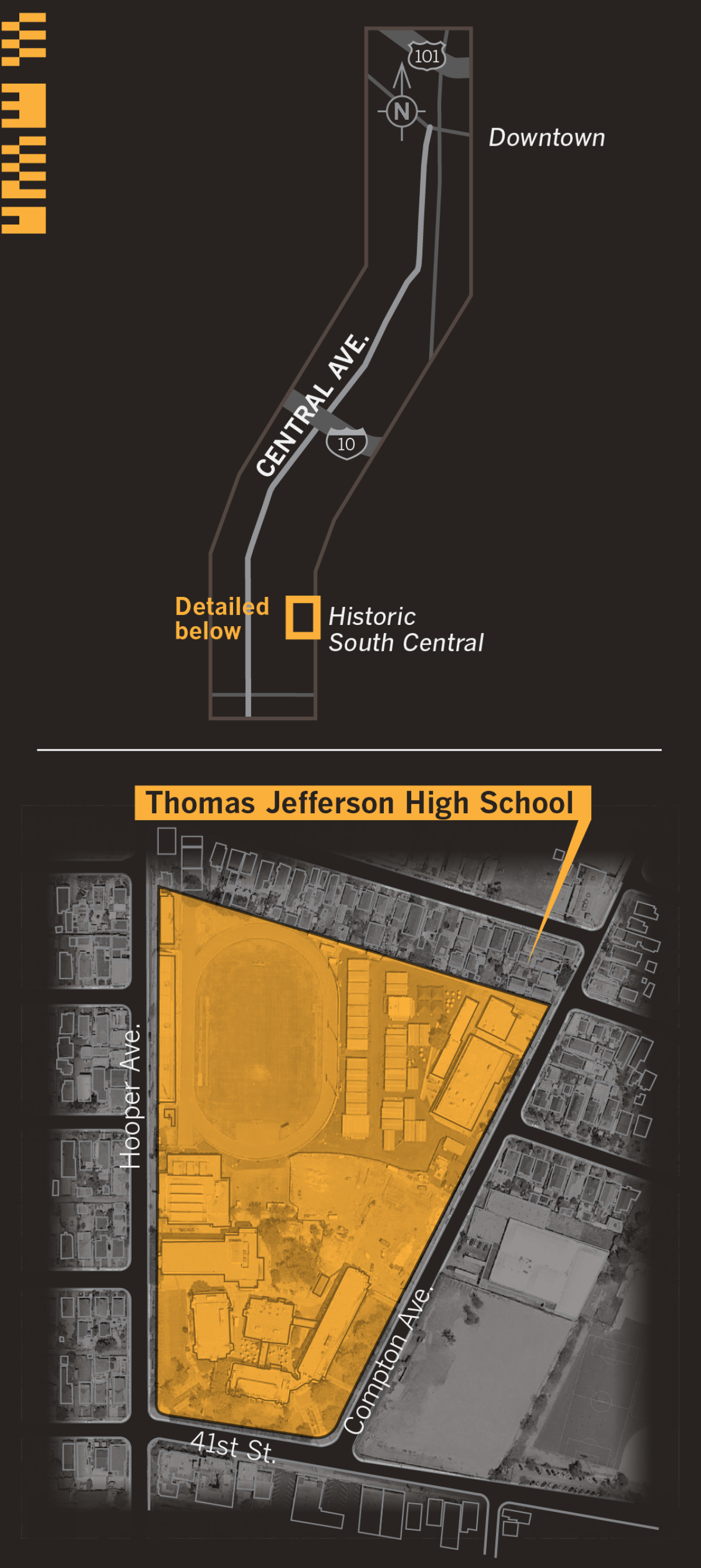 Map locating Thomas Jefferson High School in Los Angeles