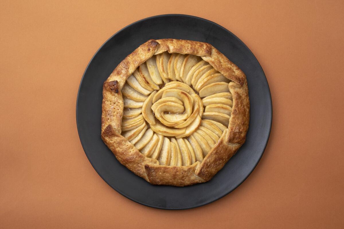 An apple galette on a plate