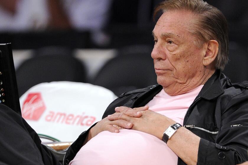 Los Angeles Clippers owner Donald Sterling watches the team play in October 2010.