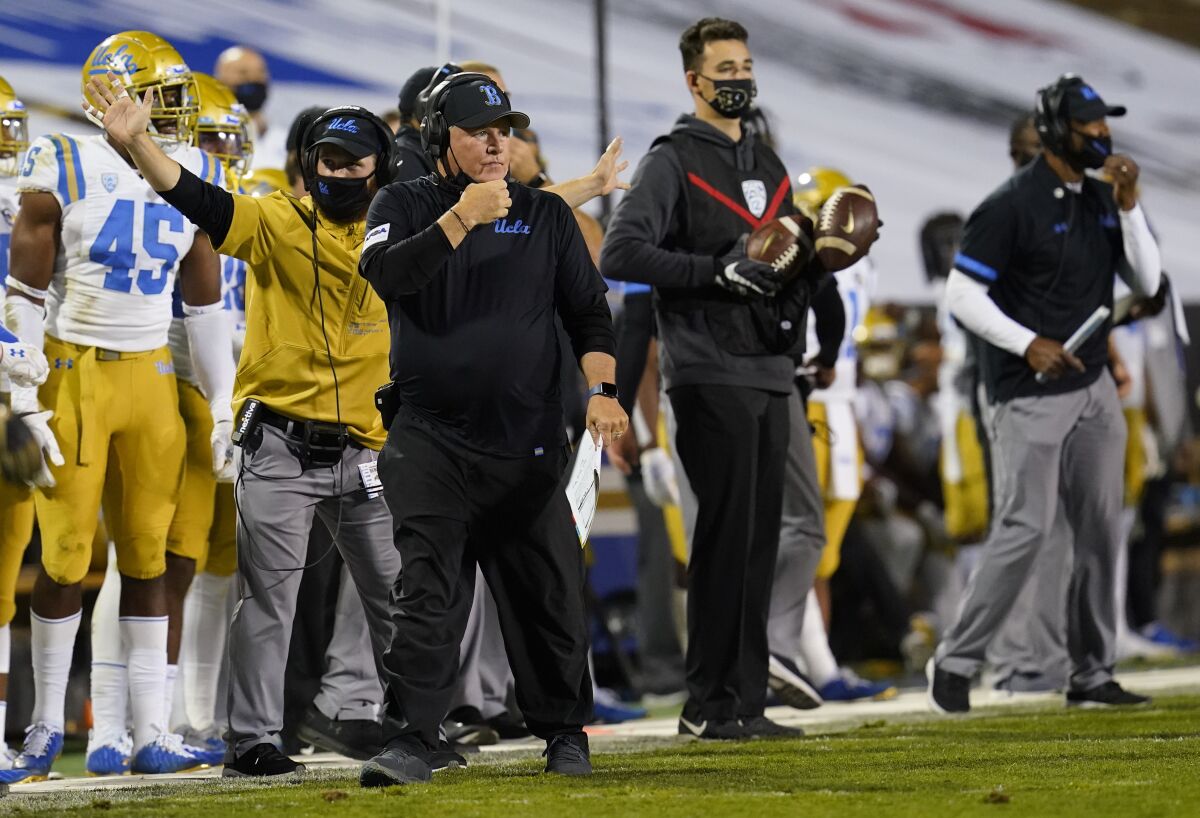UCLA coach Chip Kelly in the second half at Colorado on Nov. 7 in Boulder, Colo. 