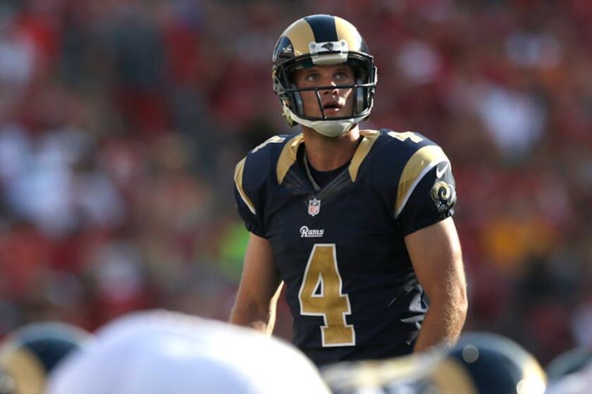 Rams kicker Greg Zuerlein lines up for a field goal attempt against Tampa Bay on Sept. 25.