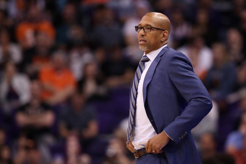 PHOENIX, ARIZONA - NOVEMBER 04: Head coach Monty Williams of the Phoenix Suns reacts during the second half of the NBA game against the Philadelphia 76ers at Talking Stick Resort Arena on November 04, 2019 in Phoenix, Arizona. The Suns defeated the 76ers 114-109. NOTE TO USER: User expressly acknowledges and agrees that, by downloading and/or using this photograph, user is consenting to the terms and conditions of the Getty Images License Agreement (Photo by Christian Petersen/Getty Images)