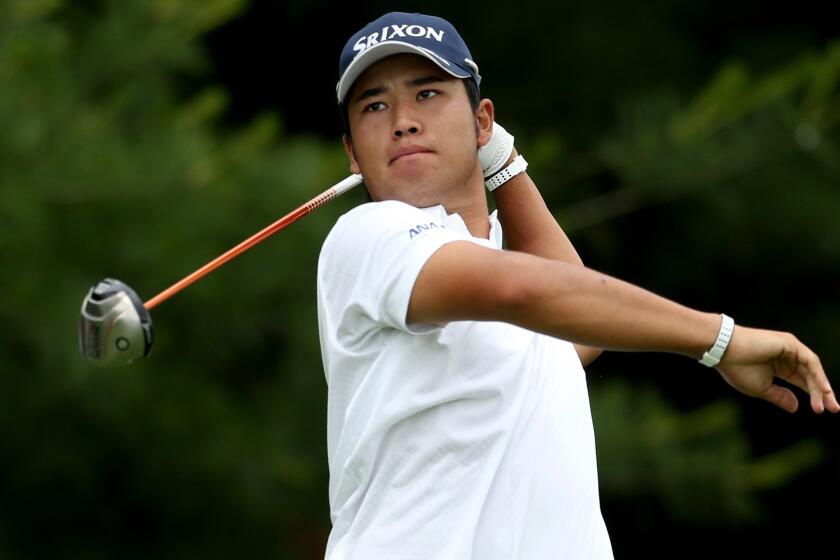 Hideki Matsuyama watches his tee shot at No. 17 during the first round of the Memorial on Thursday in Dublin, Ohio.