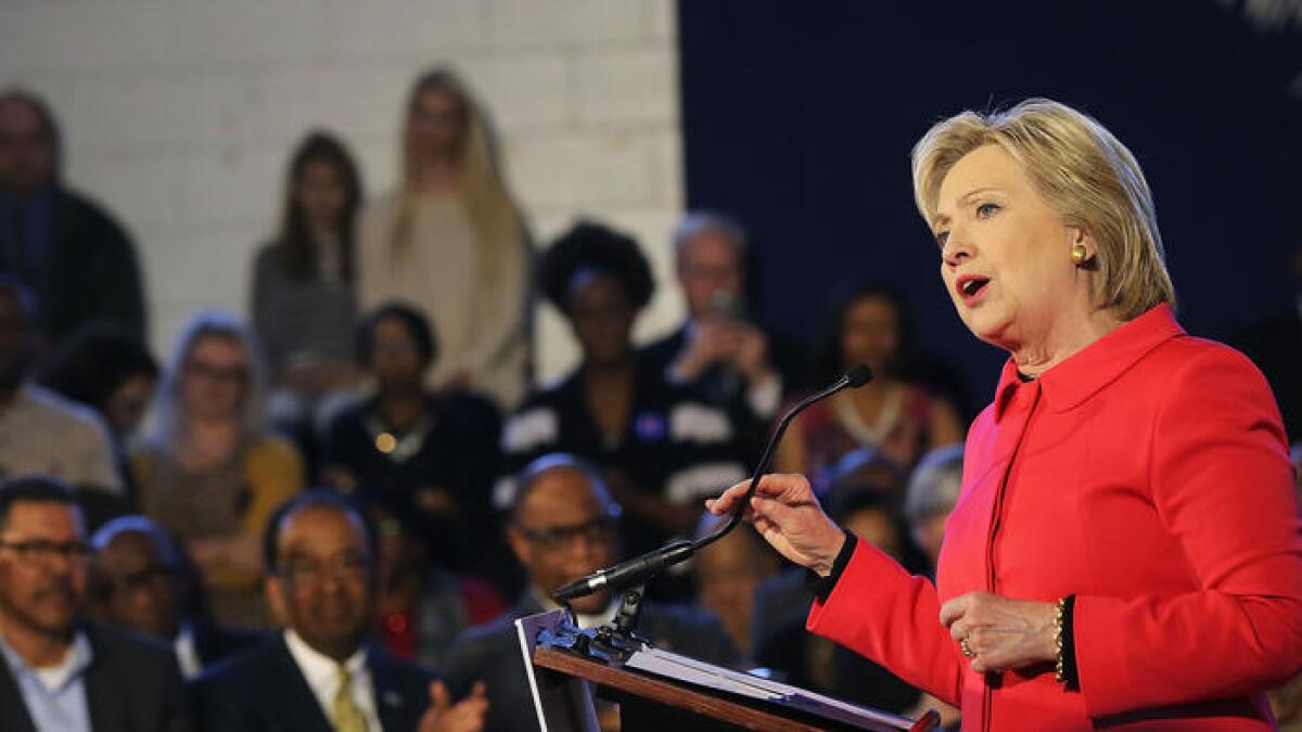 Democratic presidential candidate Hillary Clinton speaks to voters at a town hall meeting in Denmark, S.C., a day after her debate with rival candidate Sen. Bernie Sanders. Clinton is counting on strong support from African American voters in South Carolina.