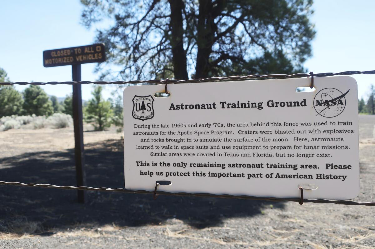 A sign marks training site for Apollo astronauts near Flagstaff.