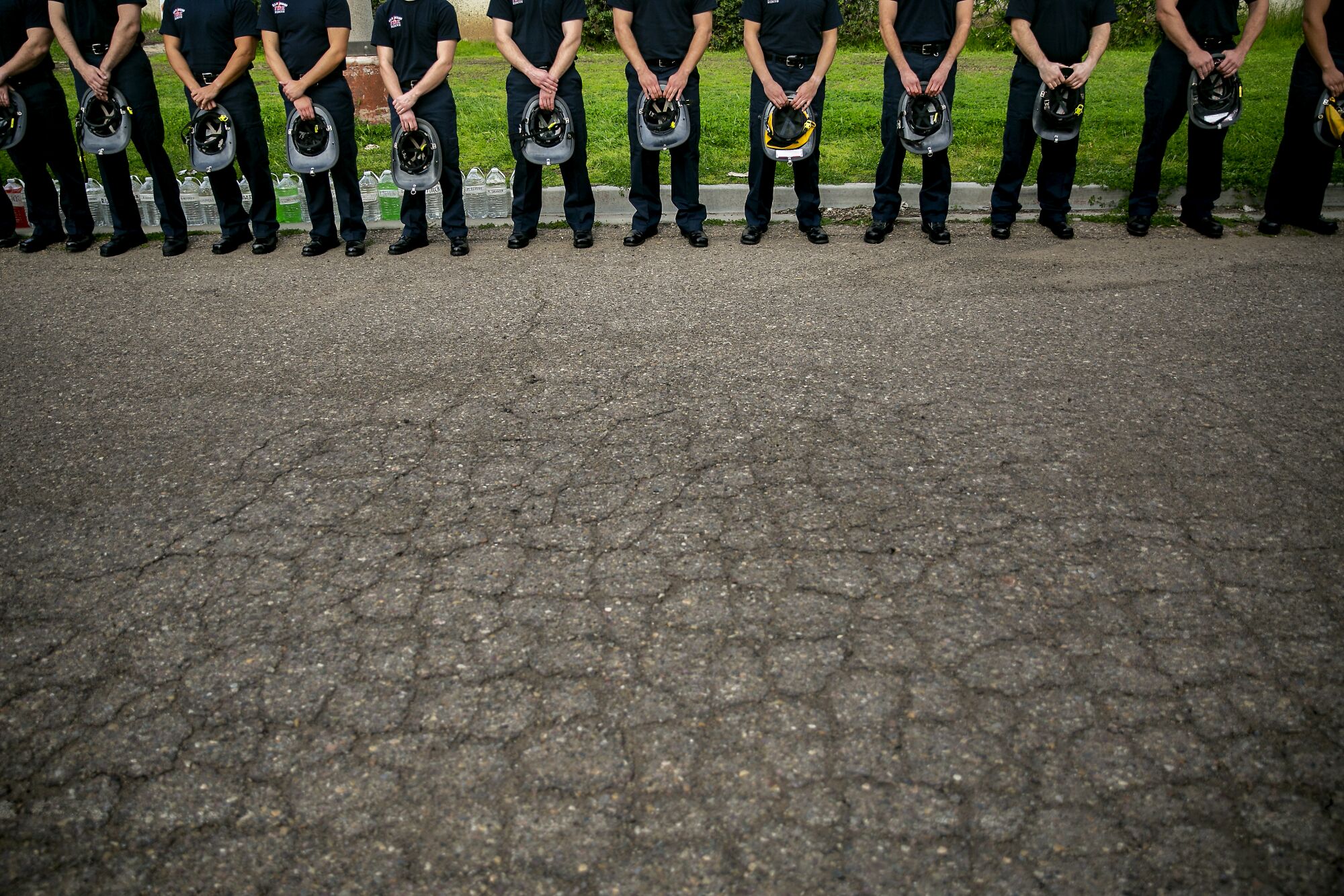Recruits line up to do some initial testing on the first day of San Diego Fire-Rescue Department's 87th Academy.