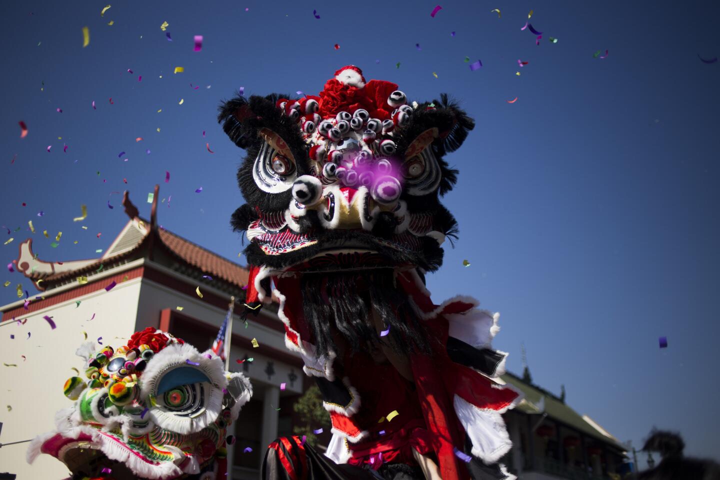 A multicolored dragon dances its way through Chinatown.