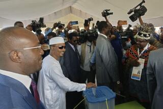 Chadian interim President Mahamat Deby Itno casts his ballot, in N'djamena, Chad, Monday, May 6, 2024, in a long delayed presidential election that is set to end three years of military rule. (AP Photo/Mouta)