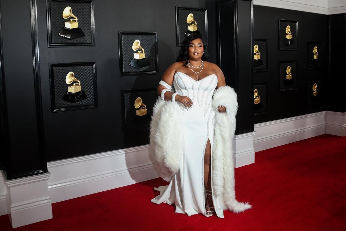 Lizzo arrives at the 62nd Grammy Awards at Staples Center in Los Angeles on Sunday.