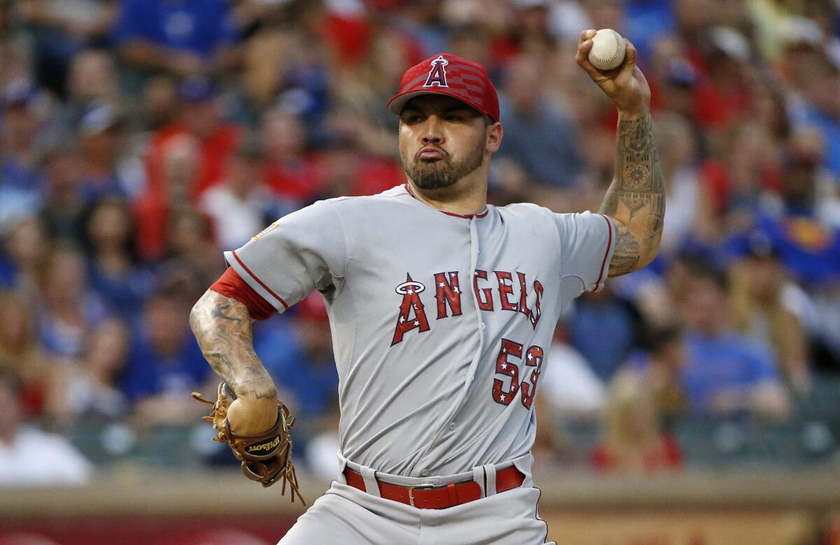 Angels starter Hector Santiago gave up no runs and three hits in seven innings against Texas on Saturday night.