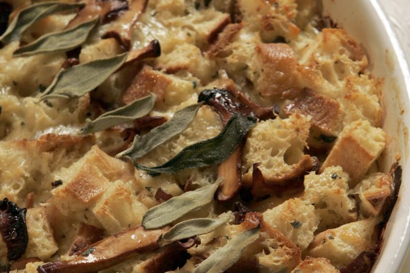 This savory take on bread pudding is studded with chanterelle mushrooms. Recipe: Chanterelle-sage bread pudding