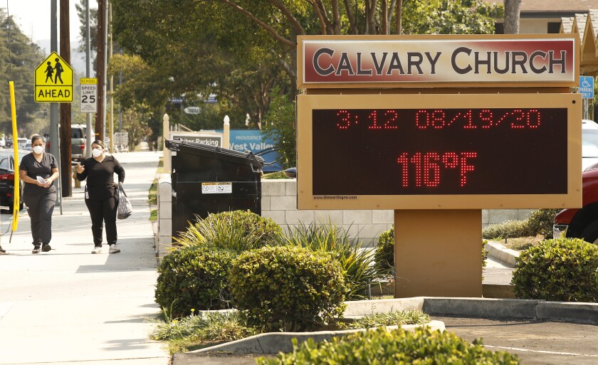 The thermometer at a church in Woodland Hills hit 116 degrees on Aug. 19, 2020. 