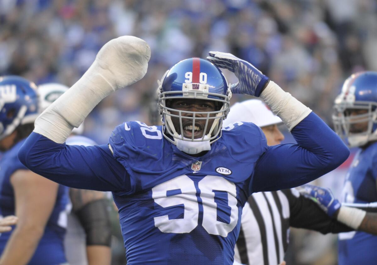 New York Giants defensive end Jason Pierre-Paul plays against the New York Jets on Dec. 6.