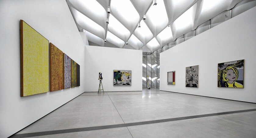 A view of works by Roy Lichtenstein inside the Broad museum.