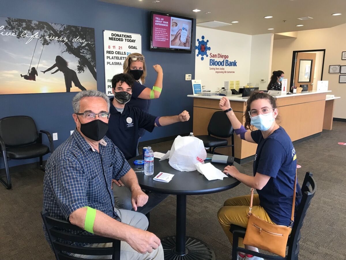 City Councilman Joe LaCava (front left) and staffers after donating blood to the San Diego Blood Bank.