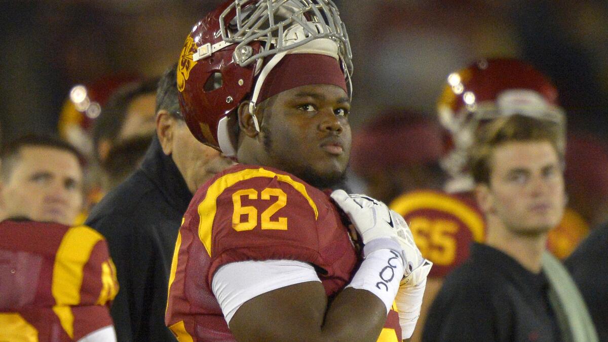 USC's Khaliel Rodgers at the Trojans' game against Arizona last season. Rodgers suffered a knee sprain during Monday's scrimmage.