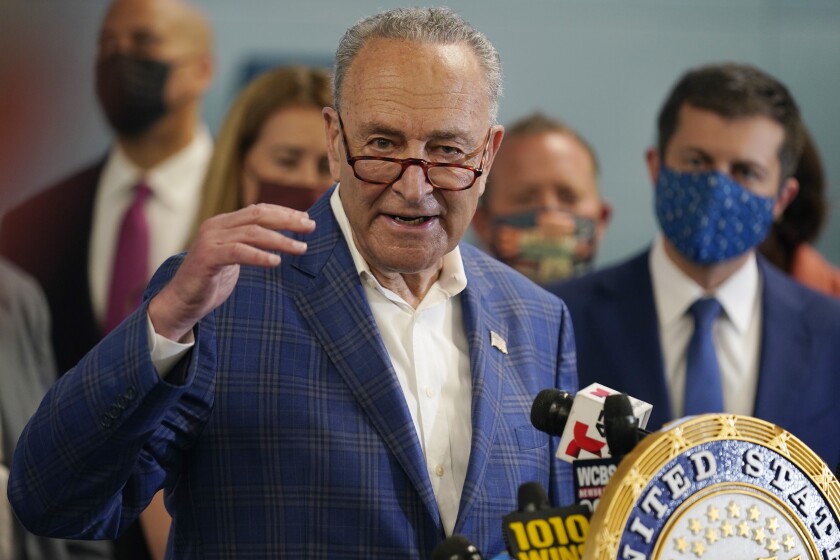 New York Sen. Chuck Schumer speaks during a news conference in New York in June.
