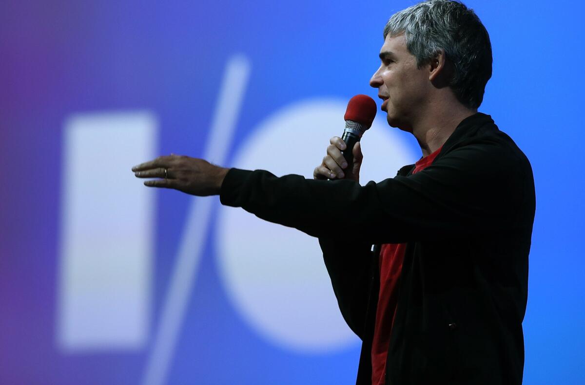 Larry Page, Google co-founder and CEO, speaks at the Google I/O developers conference in San Francisco on Wednesday.