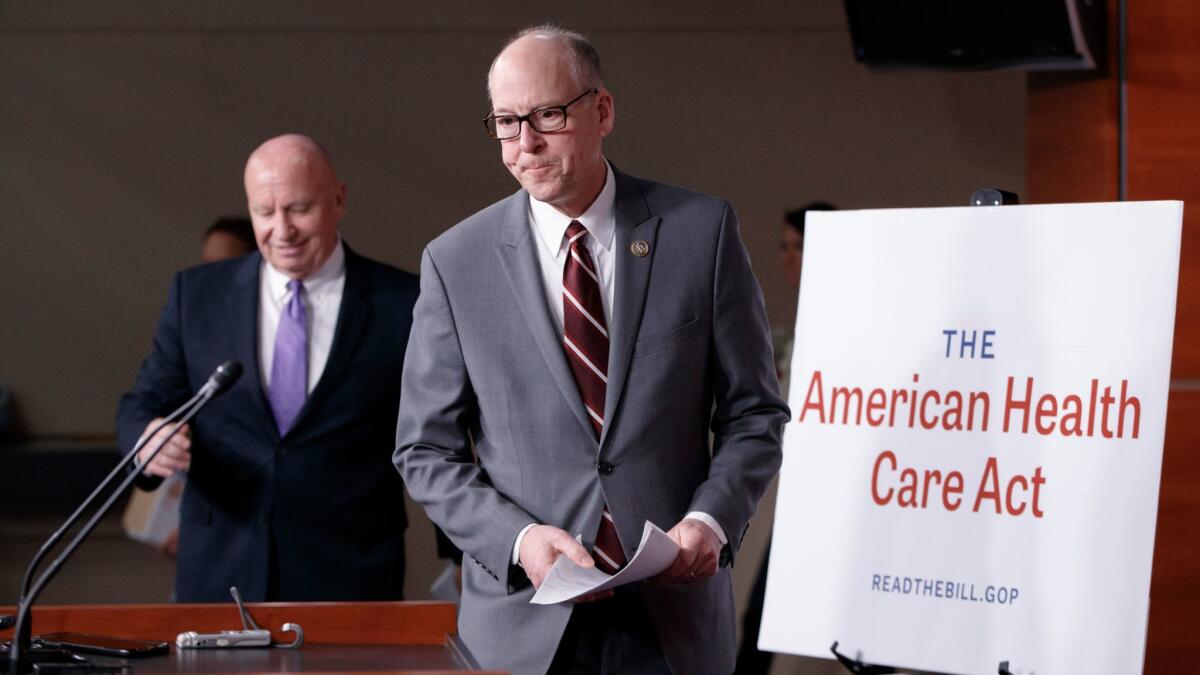 House Ways and Means Committee Chairman Rep, Kevin Brady follows House Energy and Commerce Committee Chairman Rep. Greg Walden hold a press conference to introduce the GOP plan to repeal and replace the Affordable Care Act on March 7 in Washington.