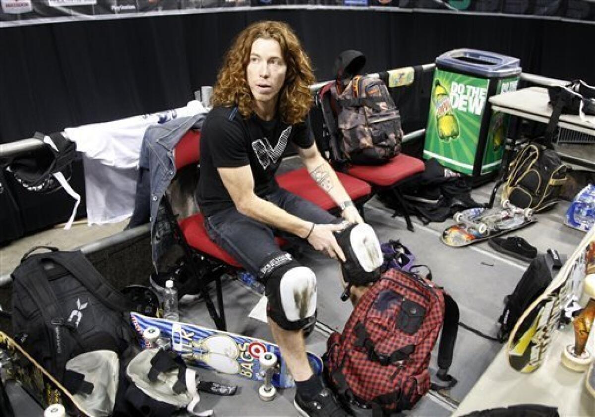 Olympian Shaun White skateboards at practice during the Dew Tour